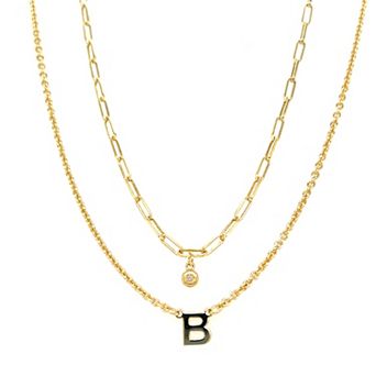 Meshmerise 18k Gold Over Silver Diamond Accent Initial Multi Layer Necklace