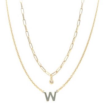 Meshmerise 18k Gold Over Silver Diamond Accent Initial Multi Layer Necklace