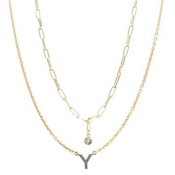 Meshmerise 18k Gold Over Silver Diamond Accent Initial Multi Layer Necklace
