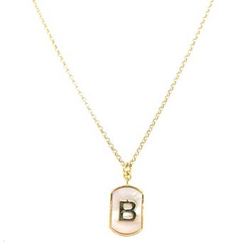 Meshmerise 18k Gold Over Silver Mother-Of-Pearl Initial Dog Tag Necklace