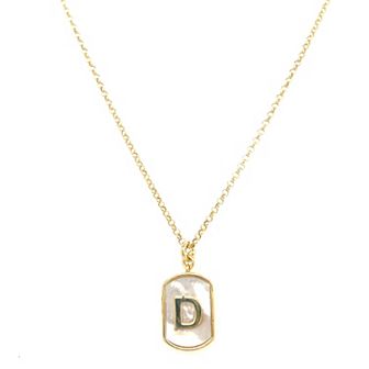 Meshmerise 18k Gold Over Silver Mother-Of-Pearl Initial Dog Tag Necklace