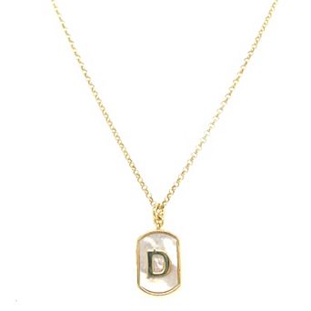 Meshmerise 18k Gold Over Silver Mother-Of-Pearl Initial Dog Tag Necklace