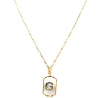 Meshmerise 18k Gold Over Silver Mother-Of-Pearl Initial Dog Tag Necklace