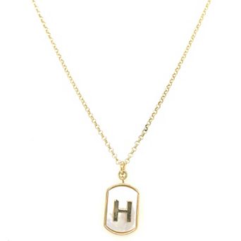Meshmerise 18k Gold Over Silver Mother-Of-Pearl Initial Dog Tag Necklace