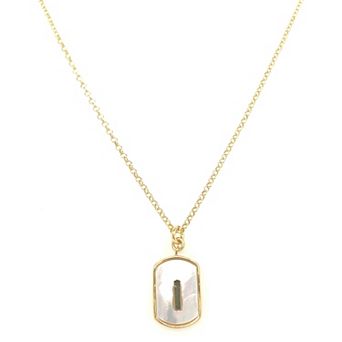 Meshmerise 18k Gold Over Silver Mother-Of-Pearl Initial Dog Tag Necklace