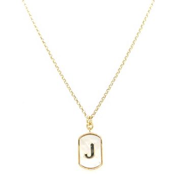 Meshmerise 18k Gold Over Silver Mother-Of-Pearl Initial Dog Tag Necklace