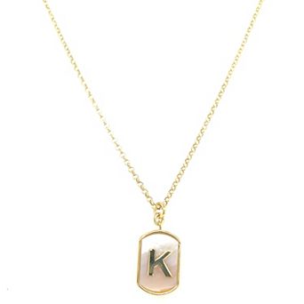 Meshmerise 18k Gold Over Silver Mother-Of-Pearl Initial Dog Tag Necklace