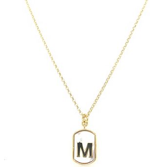 Meshmerise 18k Gold Over Silver Mother-Of-Pearl Initial Dog Tag Necklace