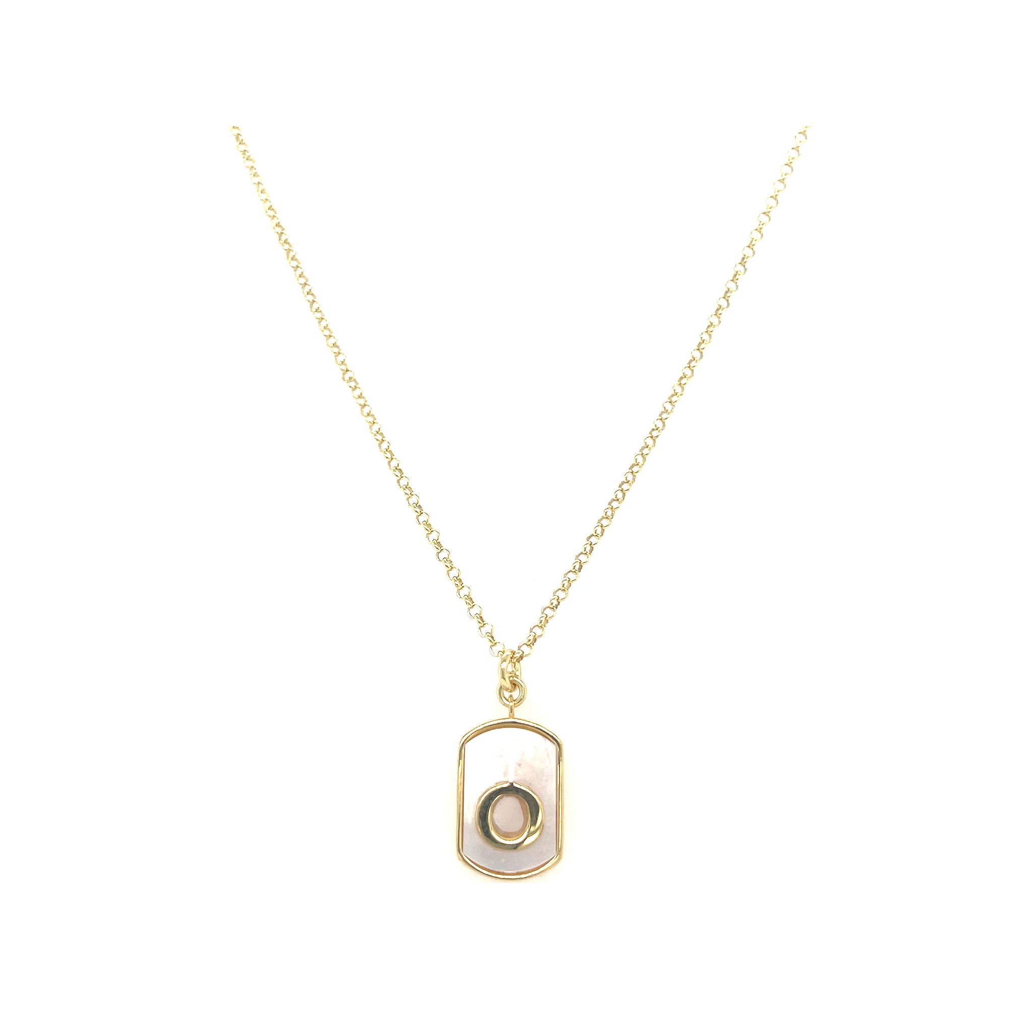 Meshmerise 18k Gold Over Silver Mother-Of-Pearl Initial Dog Tag Necklace, 