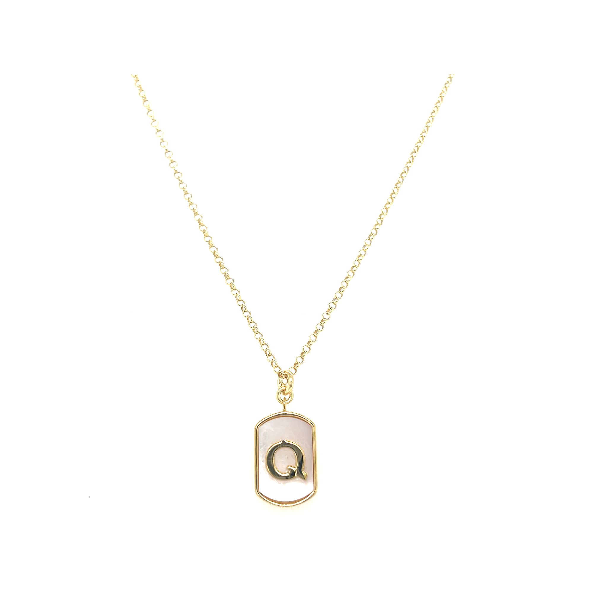 Meshmerise 18k Gold Over Silver Mother-Of-Pearl Initial Dog Tag Necklace, 
