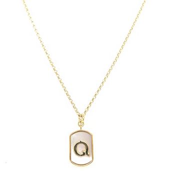 Meshmerise 18k Gold Over Silver Mother-Of-Pearl Initial Dog Tag Necklace