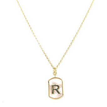 Meshmerise 18k Gold Over Silver Mother-Of-Pearl Initial Dog Tag Necklace