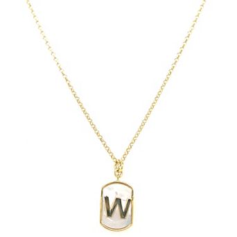 Meshmerise 18k Gold Over Silver Mother-Of-Pearl Initial Dog Tag Necklace