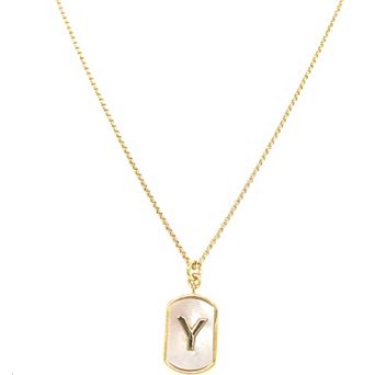 Meshmerise 18k Gold Over Silver Mother-Of-Pearl Initial Dog Tag Necklace
