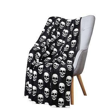 Kate Aurora Oversized Halloween Spooky Skeleton Skulls Plush Fleece Throw Accent Blanket