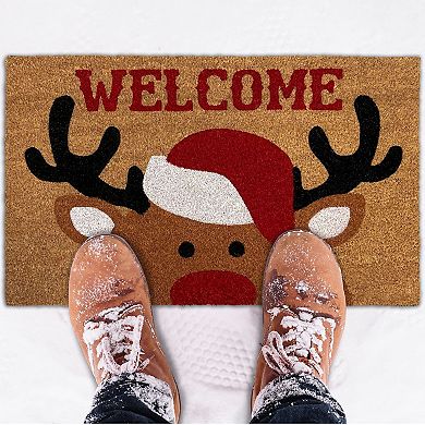 Kate Aurora Winter Wonderland Christmas Reindeer Outdoor Welcome Mat