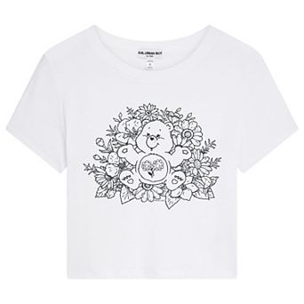 Juniors' Floral Care Bears Graphic Crop Tee