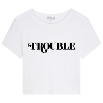 Juniors' Suburban Riot Trouble Cropped Graphic Tee