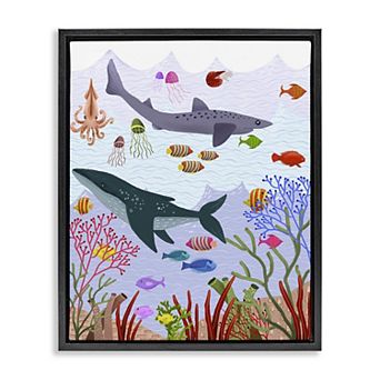 Stupell Home Decor Underwater Sea Animals Framed Floating Canvas