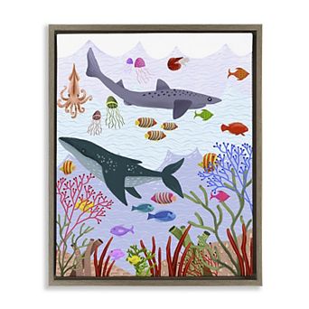 Stupell Home Decor Underwater Sea Animals Framed Floating Canvas