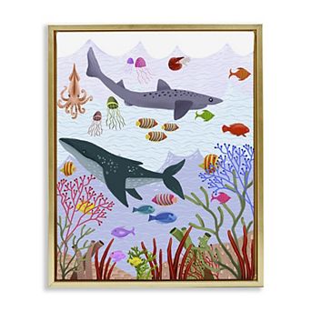 Stupell Home Decor Underwater Sea Animals Framed Floating Canvas