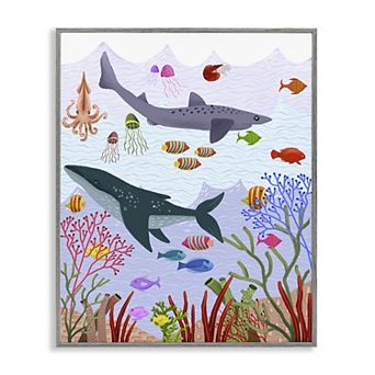 Stupell Home Decor Underwater Sea Animals Framed Giclee Wall Art