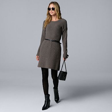 Petite Simply Vera Vera Wang Belted Crewneck Sweater Dress
