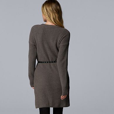 Petite Simply Vera Vera Wang Belted Crewneck Sweater Dress