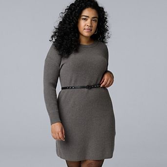 Plus Size Simply Vera Vera Wang Belted Crewneck Sweater Dress