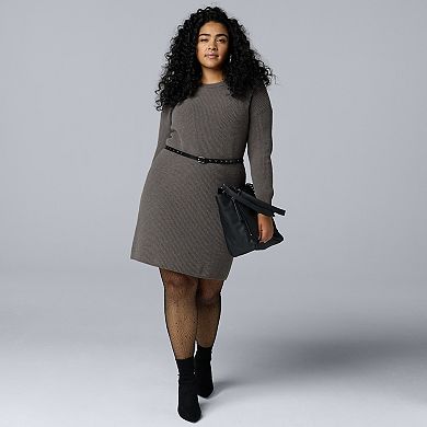 Plus Size Simply Vera Vera Wang Belted Crewneck Sweater Dress