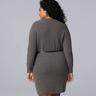 Plus Size Simply Vera Vera Wang Belted Crewneck Sweater Dress