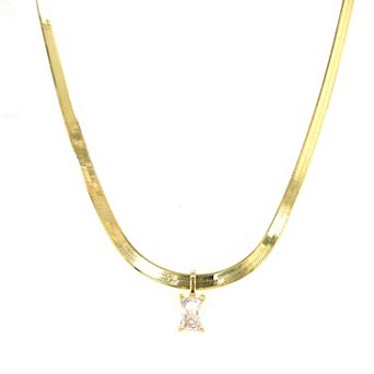 Meshmerise Gold Over Sterling Silver Paperclip Birthstone Herringbone Necklace