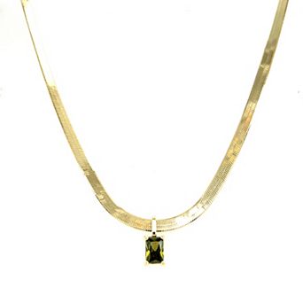Meshmerise Gold Over Sterling Silver Paperclip Birthstone Herringbone Necklace