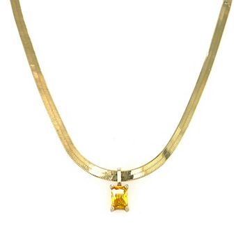 Meshmerise Gold Over Sterling Silver Paperclip Birthstone Herringbone Necklace