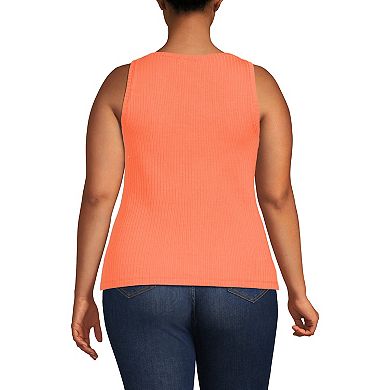 Plus Size Lands' End Pointelle Rib U-Neck Tank Top