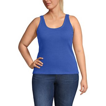 Plus Size Lands' End Pointelle Rib U-Neck Tank Top