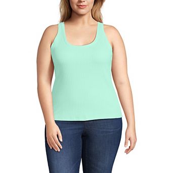 Plus Size Lands' End Pointelle Rib U-Neck Tank Top