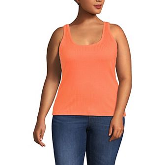 Plus Size Lands' End Pointelle Rib U-Neck Tank Top