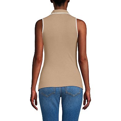 Women's Lands' End Drapey Rib Sleeveless Johnny Collar Polo Shirt