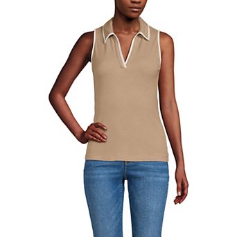 Women's Lands' End Drapey Rib Sleeveless Johnny Collar Polo Shirt