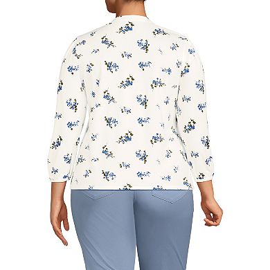 Plus Size Lands' End Lightweight Jersey Button Pintuck Top