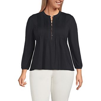 Plus Size Lands' End Lightweight Jersey Button Pintuck Top