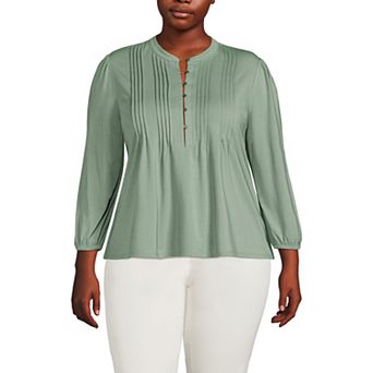 Plus Size Lands' End Lightweight Jersey Button Pintuck Top