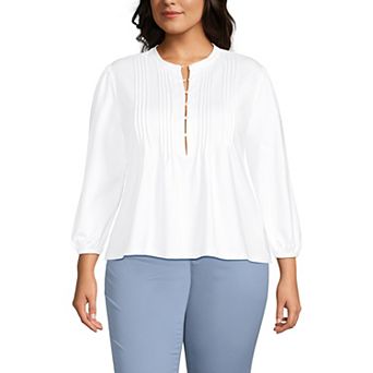 Plus Size Lands' End Lightweight Jersey Button Pintuck Top