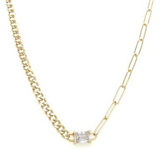 Meshmerise Gold Over Sterling Silver Paperclip Birthstone Link Necklace