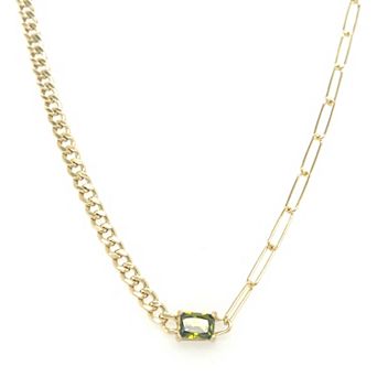 Meshmerise Gold Over Sterling Silver Paperclip Birthstone Link Necklace