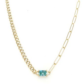 Meshmerise Gold Over Sterling Silver Paperclip Birthstone Link Necklace