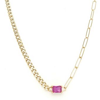 Meshmerise Gold Over Sterling Silver Paperclip Birthstone Link Necklace