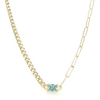 Meshmerise Gold Over Sterling Silver Paperclip Birthstone Link Necklace