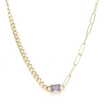 Meshmerise Gold Over Sterling Silver Paperclip Birthstone Link Necklace